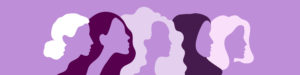 illustration of women's faces on purple background, menopause